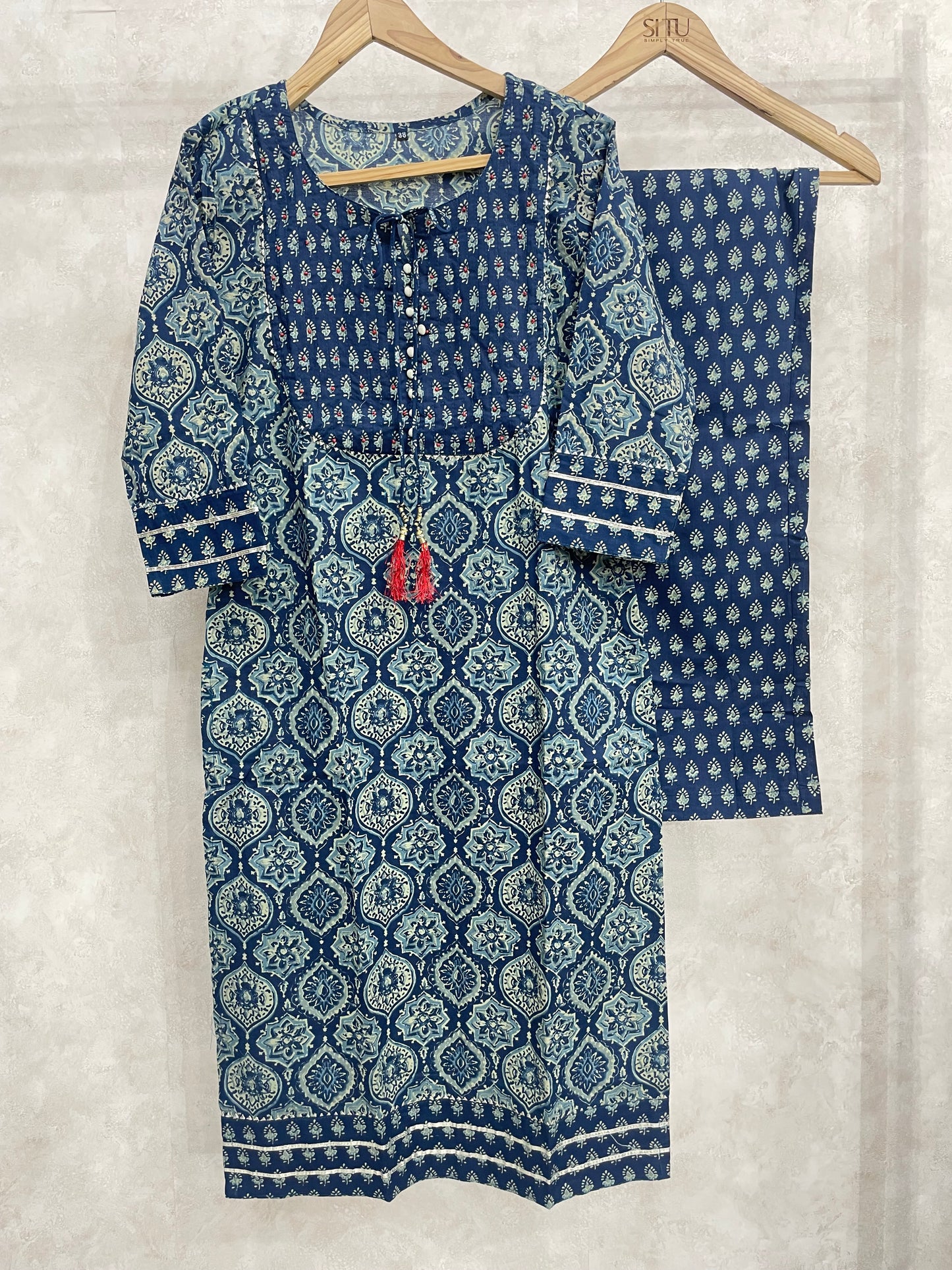 Teal Blue Cotton Kurta Set