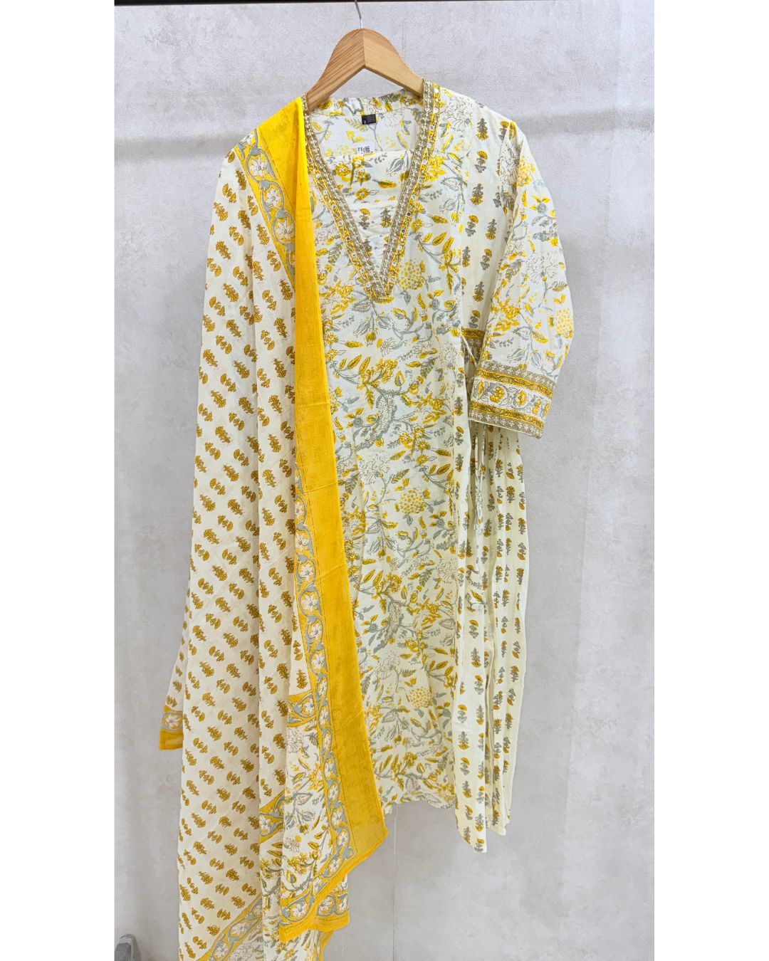 Yellow Pure Cotton Kali Kurta Set