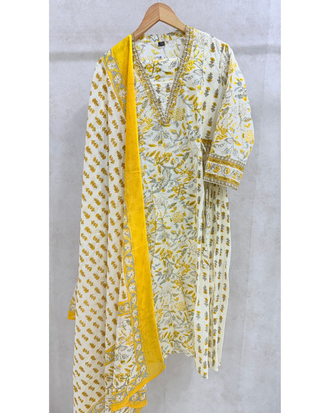 Yellow Pure Cotton Kali Kurta Set