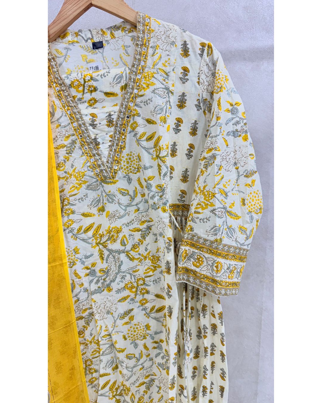 Yellow Pure Cotton Kali Kurta Set