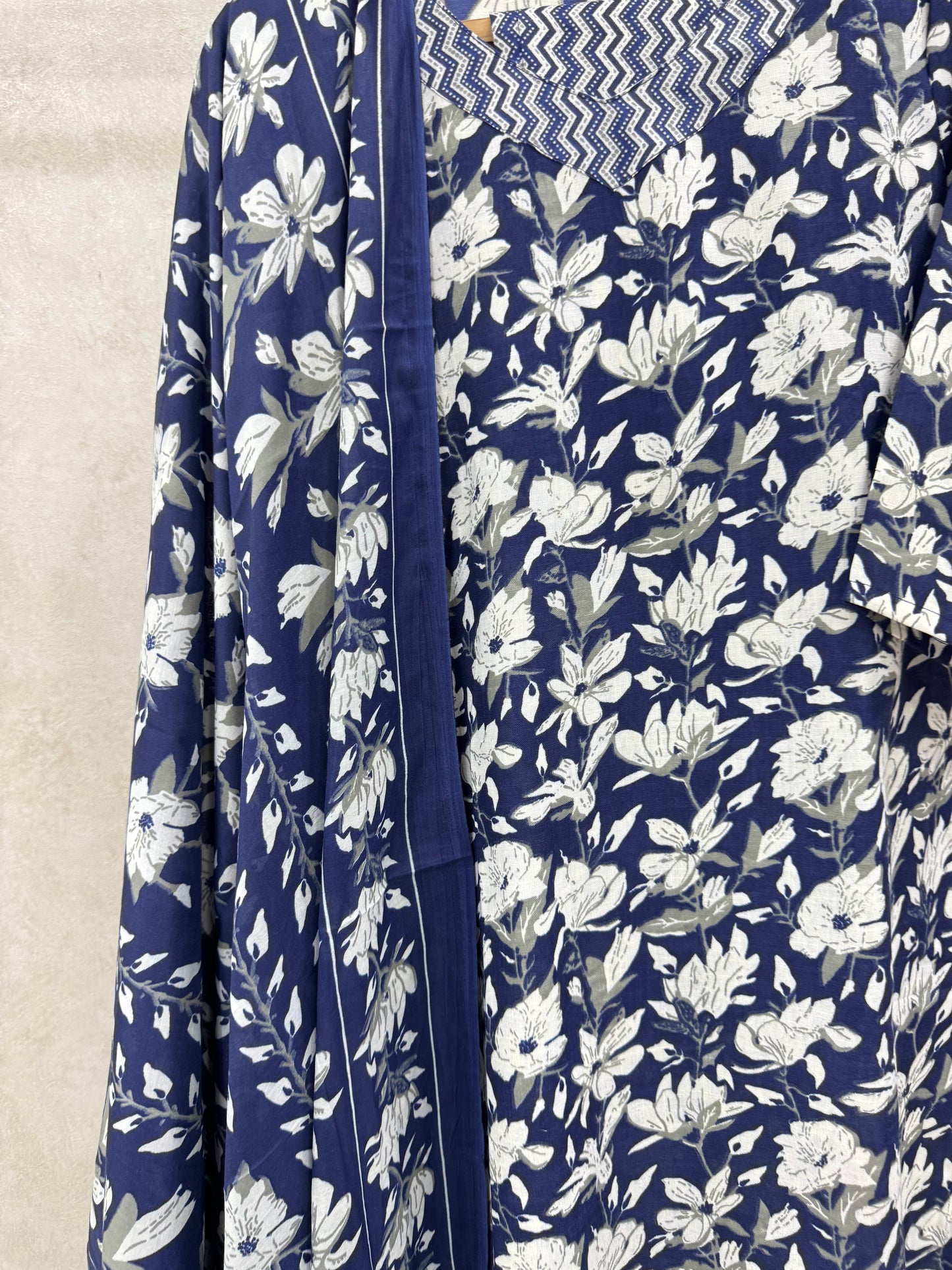 Royal Blue Floral Printed Rayon Kurta Set