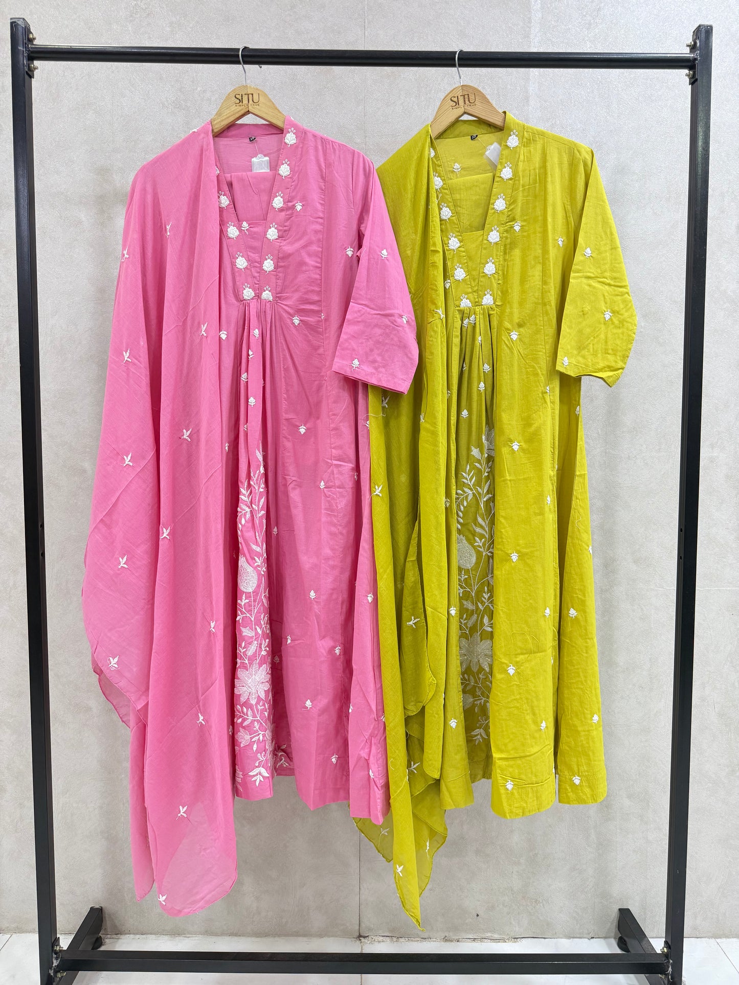 Lime Green Kali Cotton Kurta Set