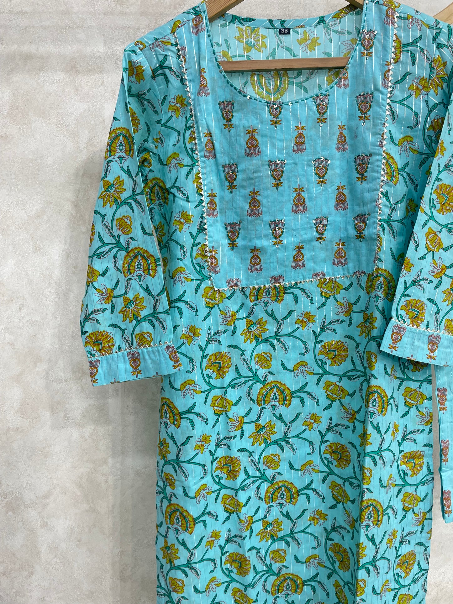 Sky Blue Floral Printed Cotton Kurta Set