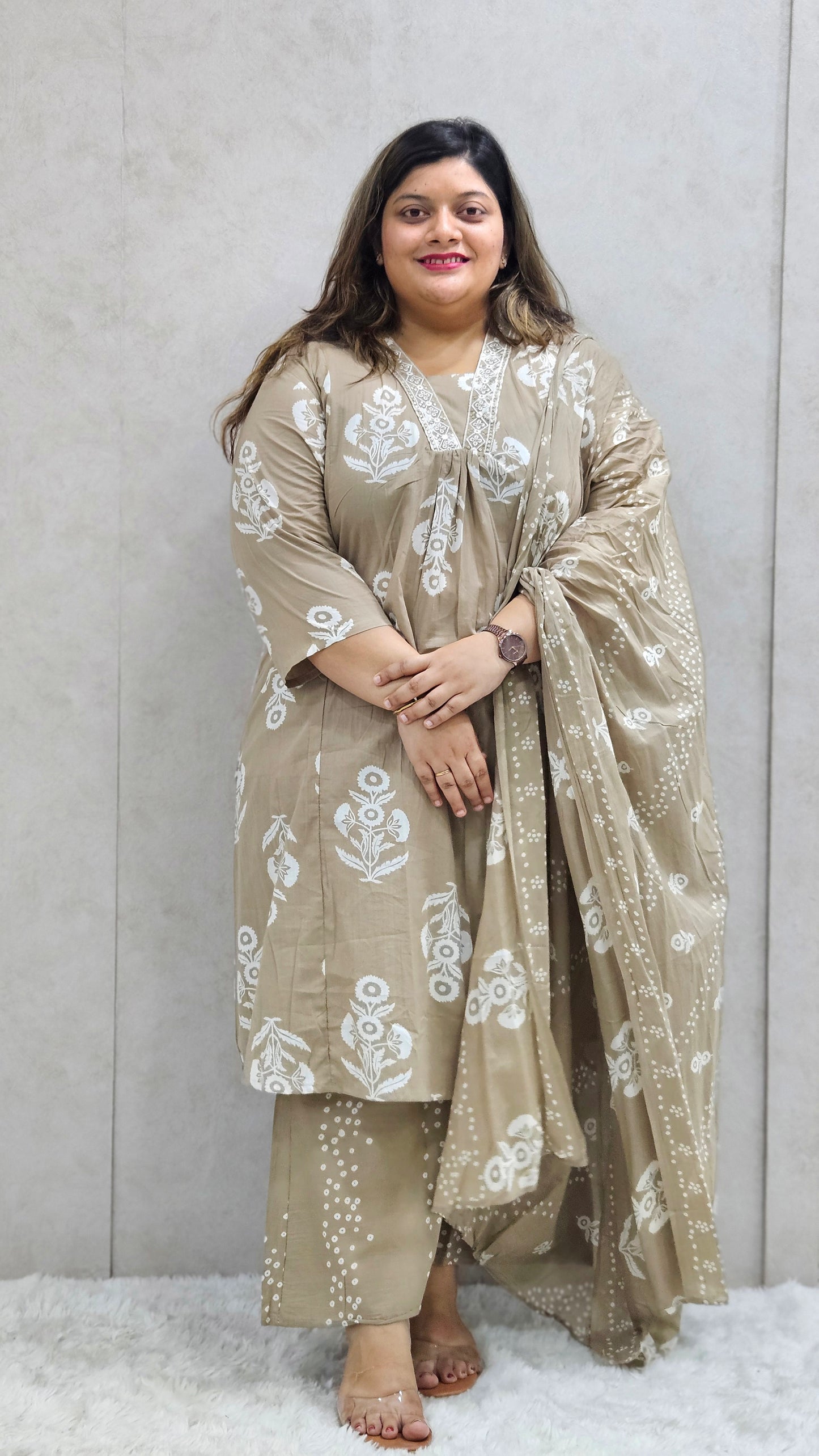 Tan Brown Pure Cotton Kurta Set