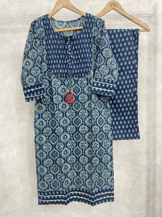 Teal Blue Cotton Kurta Set