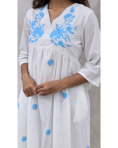 White V Neck Cotton Fit and Flare Midi Dress For Women