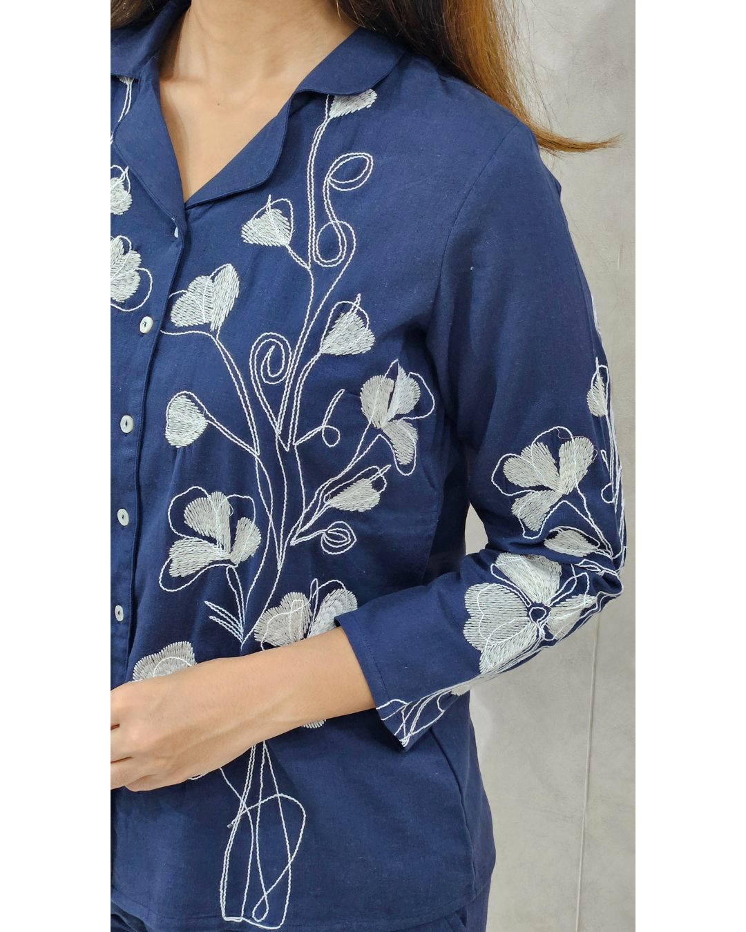 Royal Blue Embroidered Cotton Coord Set