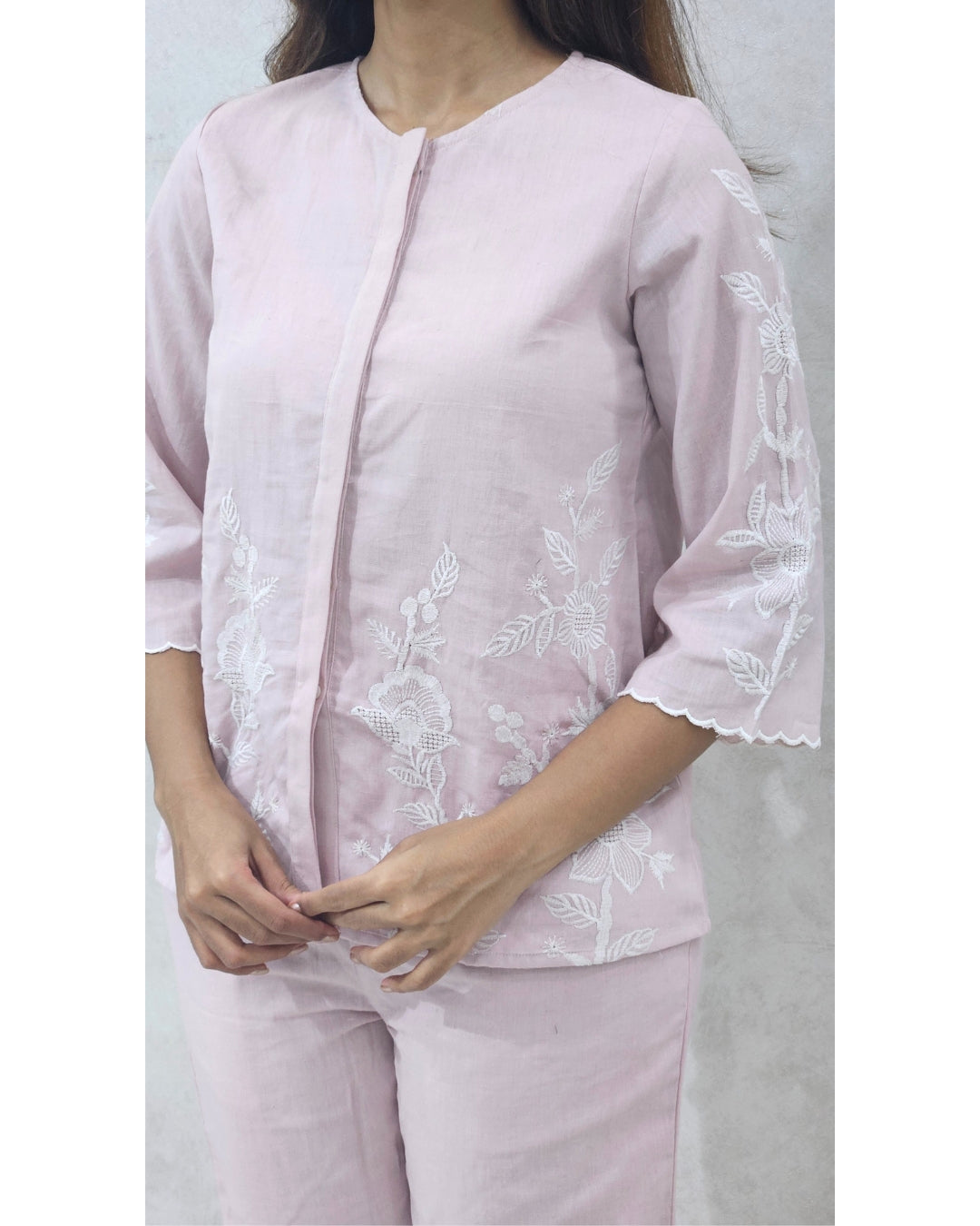 Pink Cut Work Premium Cotton Co ord Set