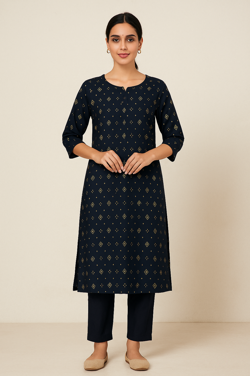 Black Printed Cotton Kurti