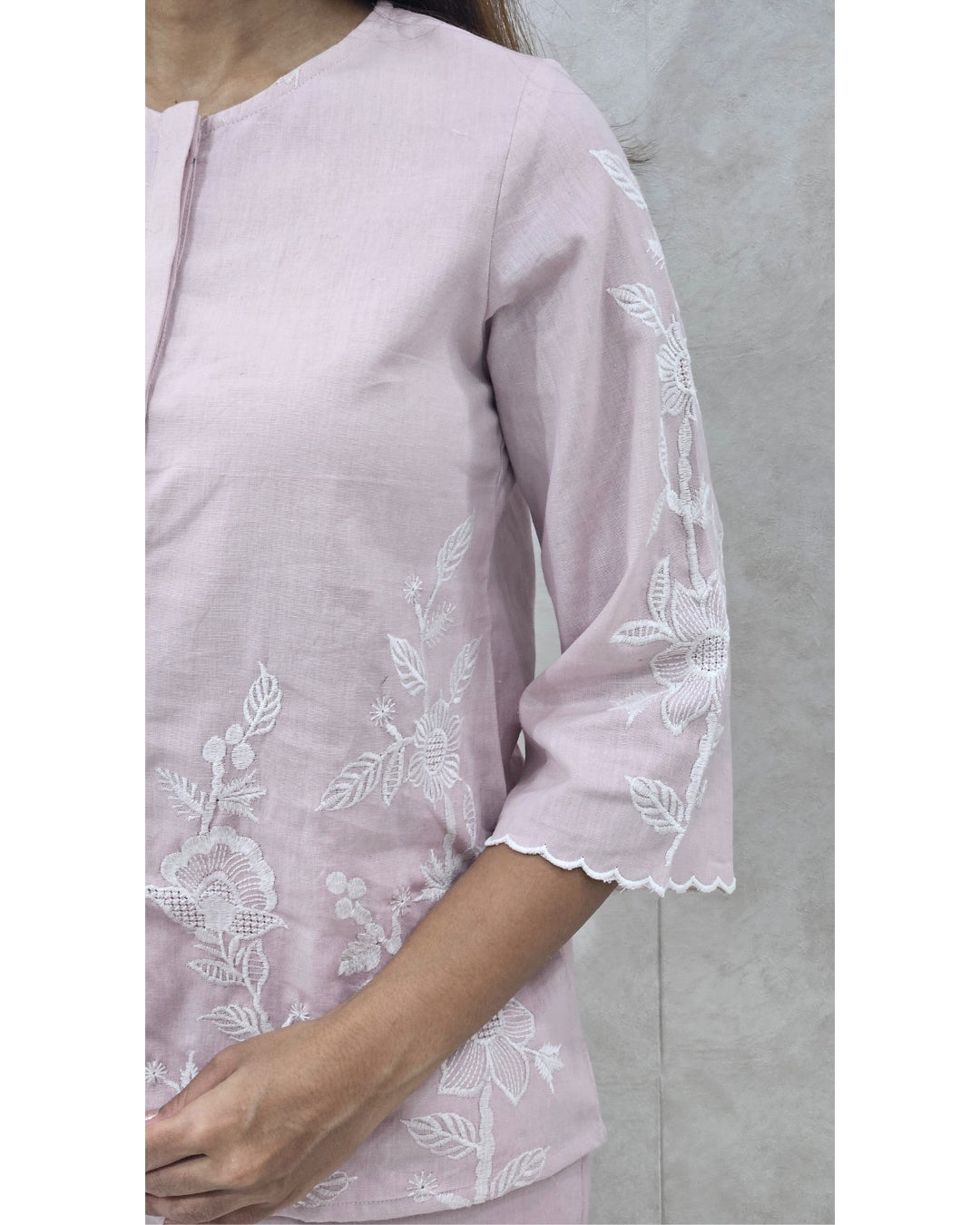 Pink Cut Work Premium Cotton Co ord Set