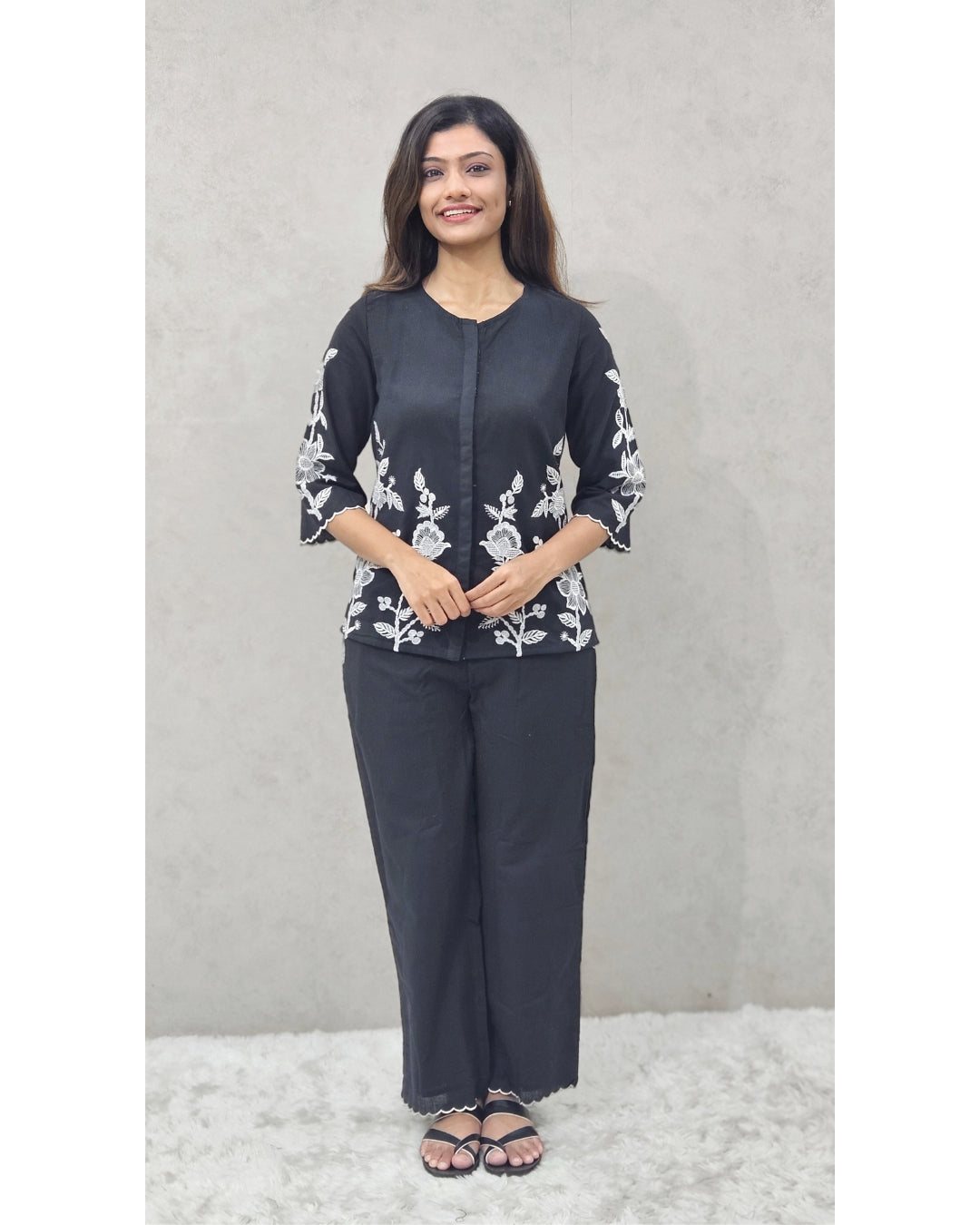 Black Cut Work Premium Cotton Co ord Set