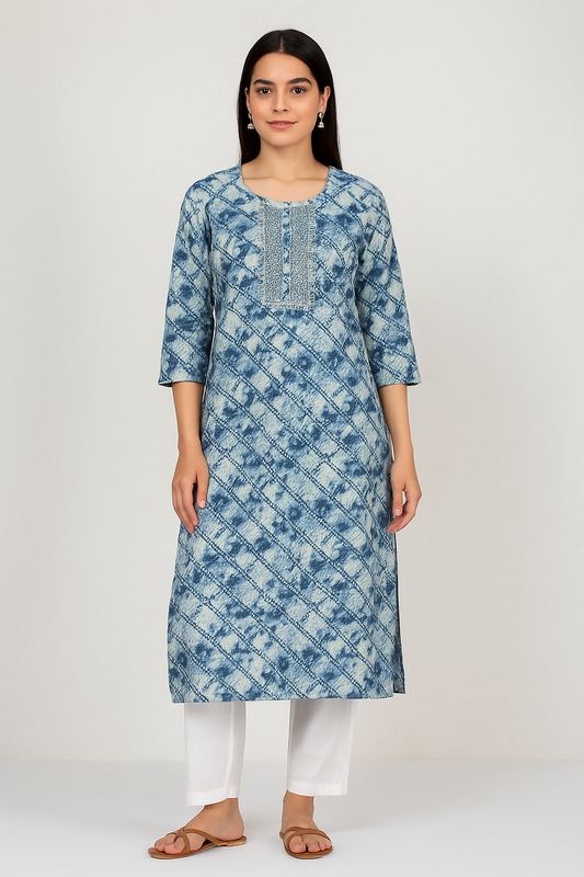 Blue Tie Dye Rayon Kurti