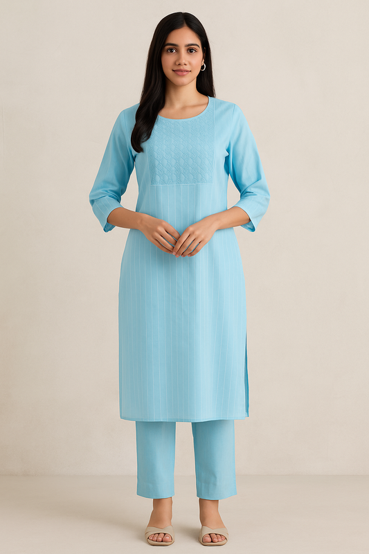 Sky Blue Cotton Kurti