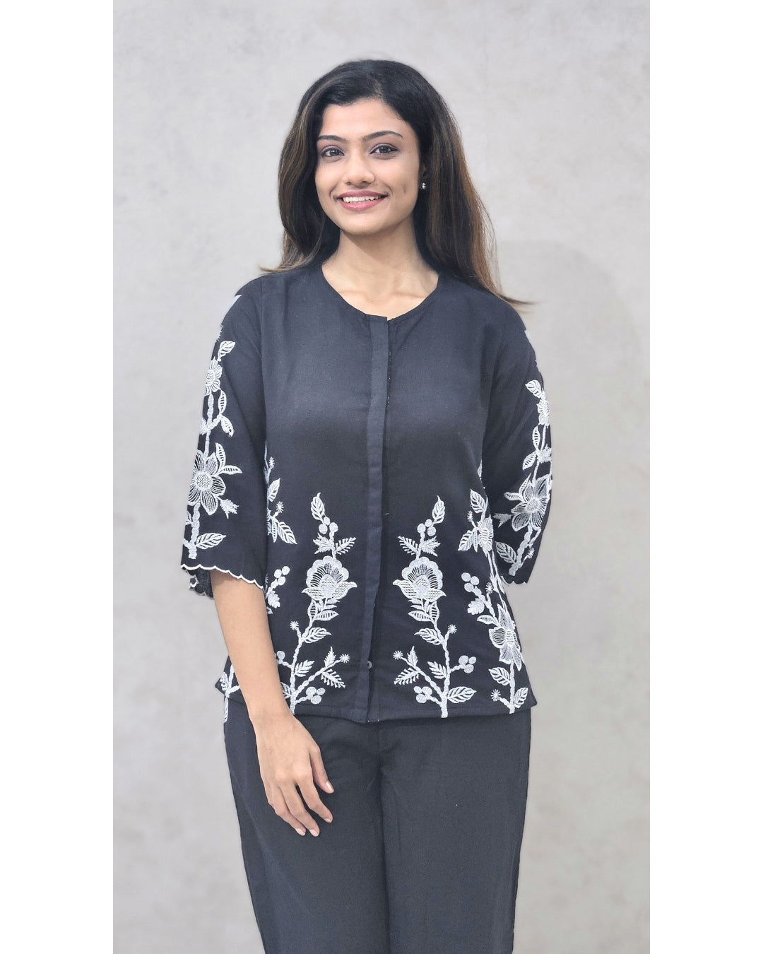 Black Cut Work Premium Cotton Co ord Set