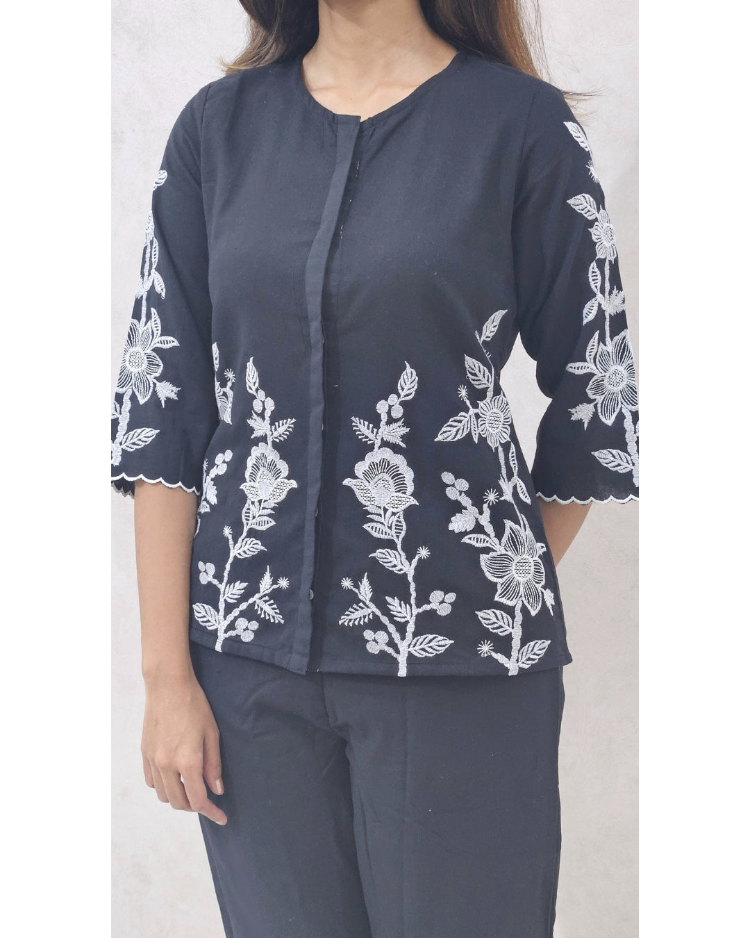 Black Cut Work Premium Cotton Co ord Set