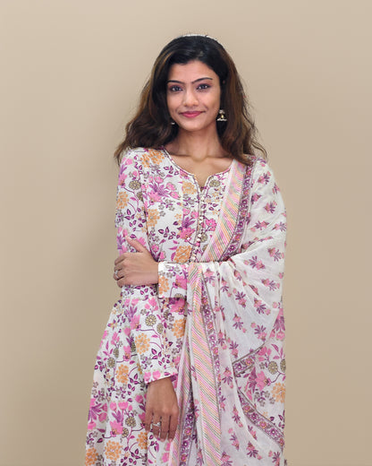 Pink Straight Floral Printed Kurta Set