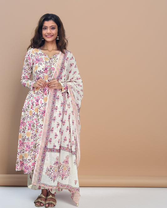 Pink Straight Floral Printed Kurta Set