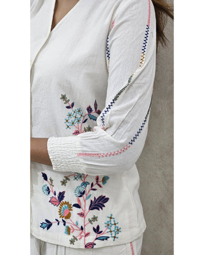 White Floral Embroidered Cotton Coord Set