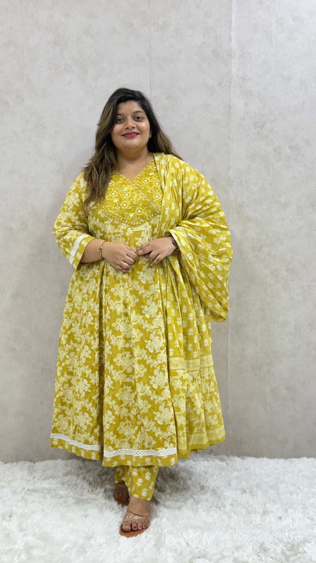 Mustard Yellow Angarakha Cotton Kurta Set