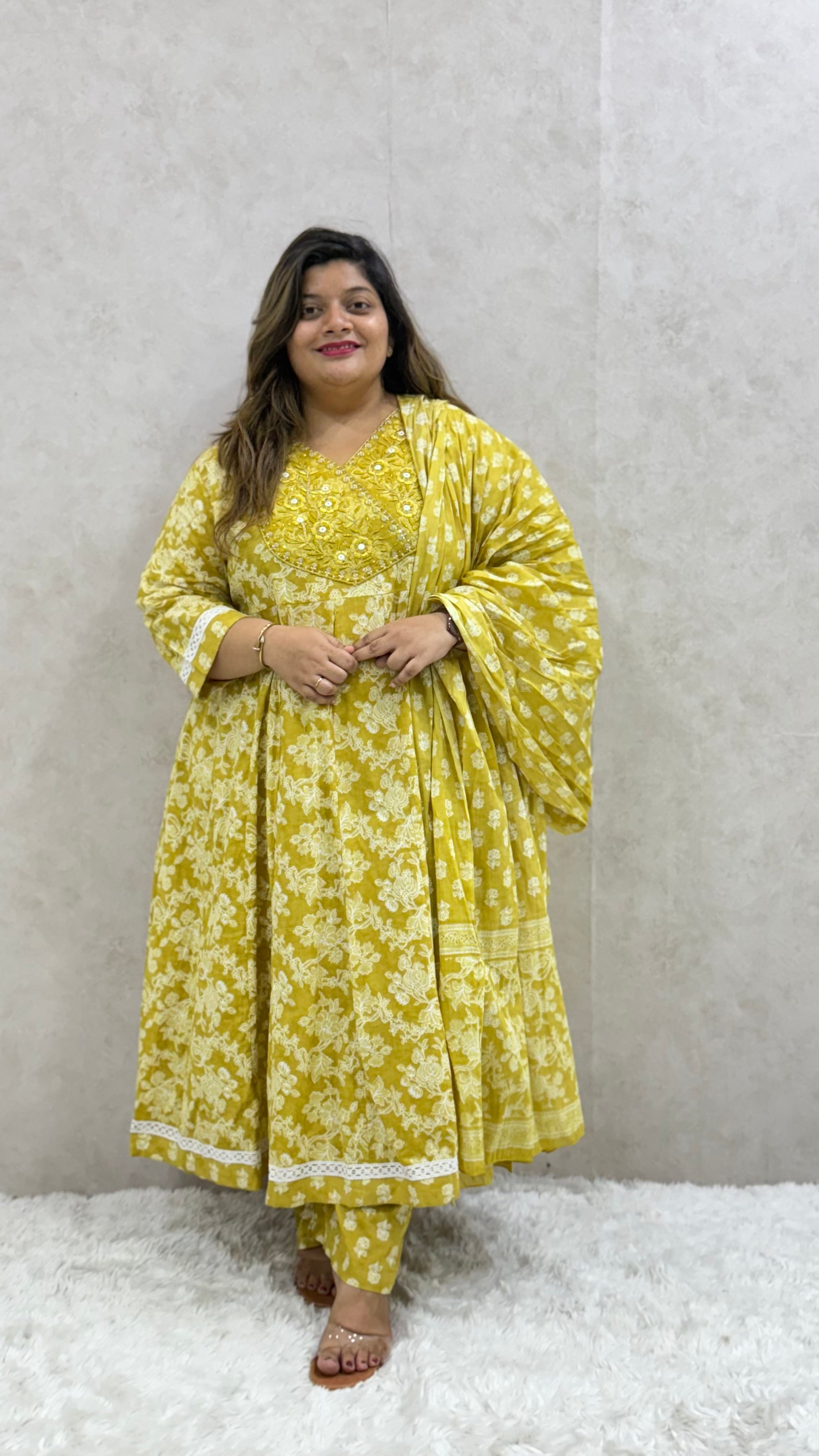 Mustard Yellow Angarakha Cotton Kurta Set