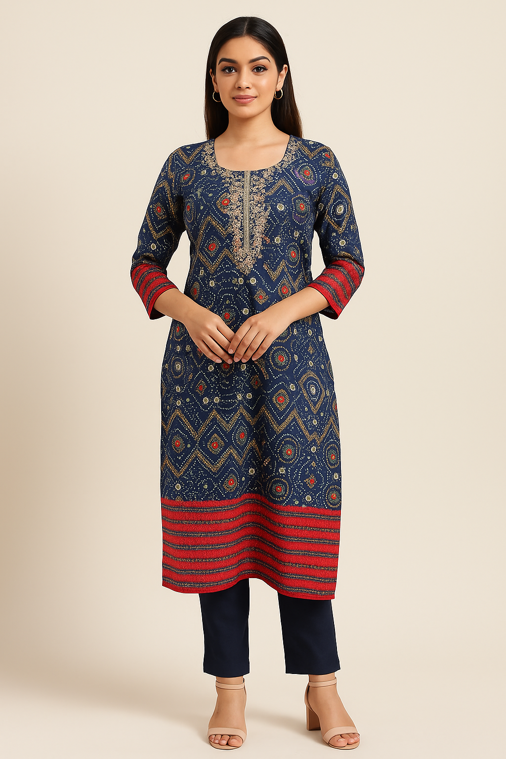 Navy Blue Embroidered Muslin Kurti