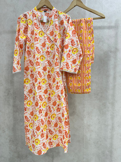 Yellow Orange Cotton Kurta Set