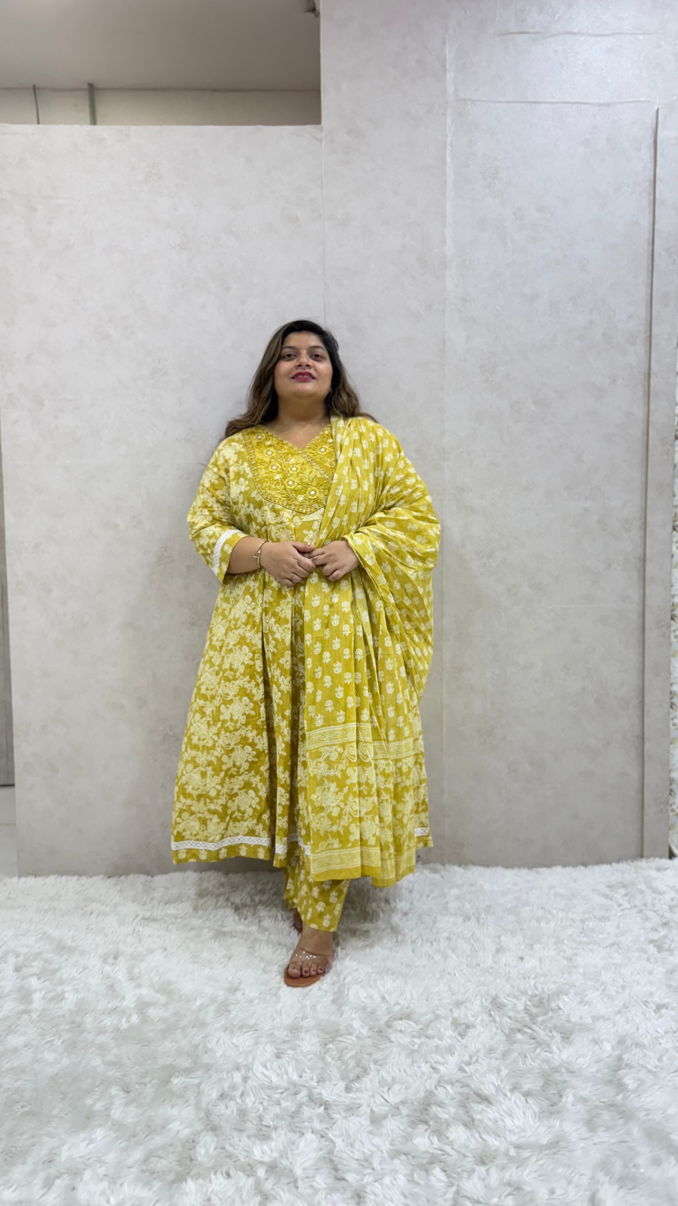 Mustard Yellow Angarakha Cotton Kurta Set