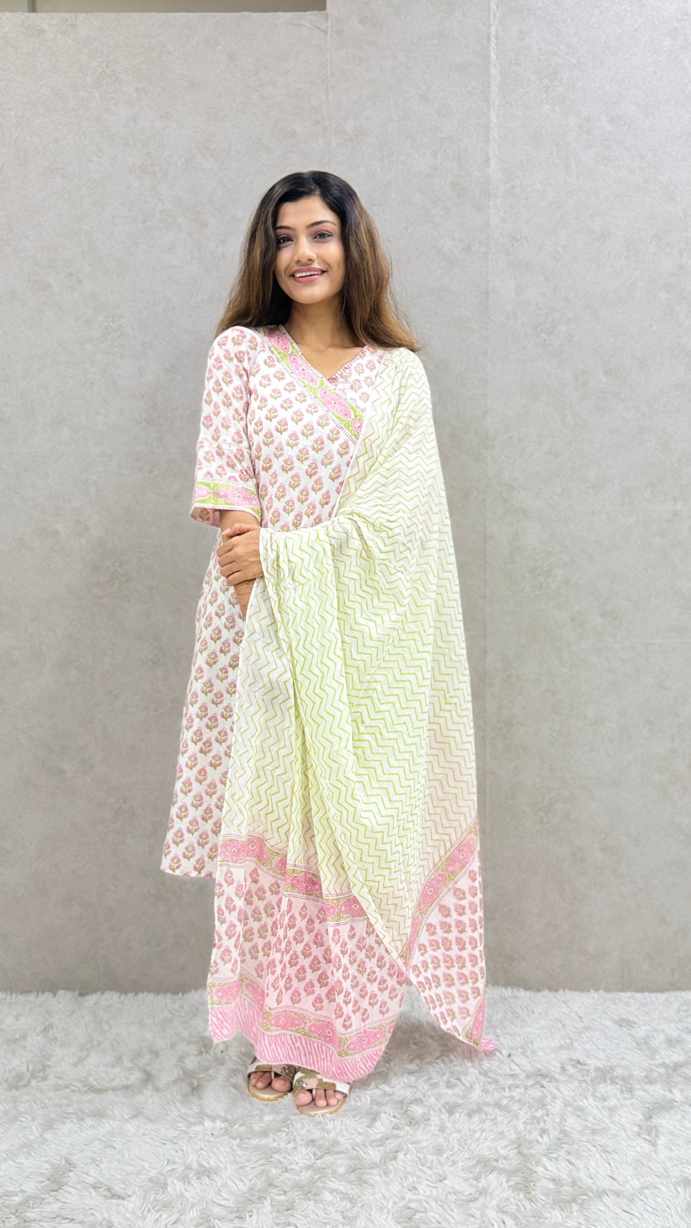 Bloom Pink Angarakha Kurta Set