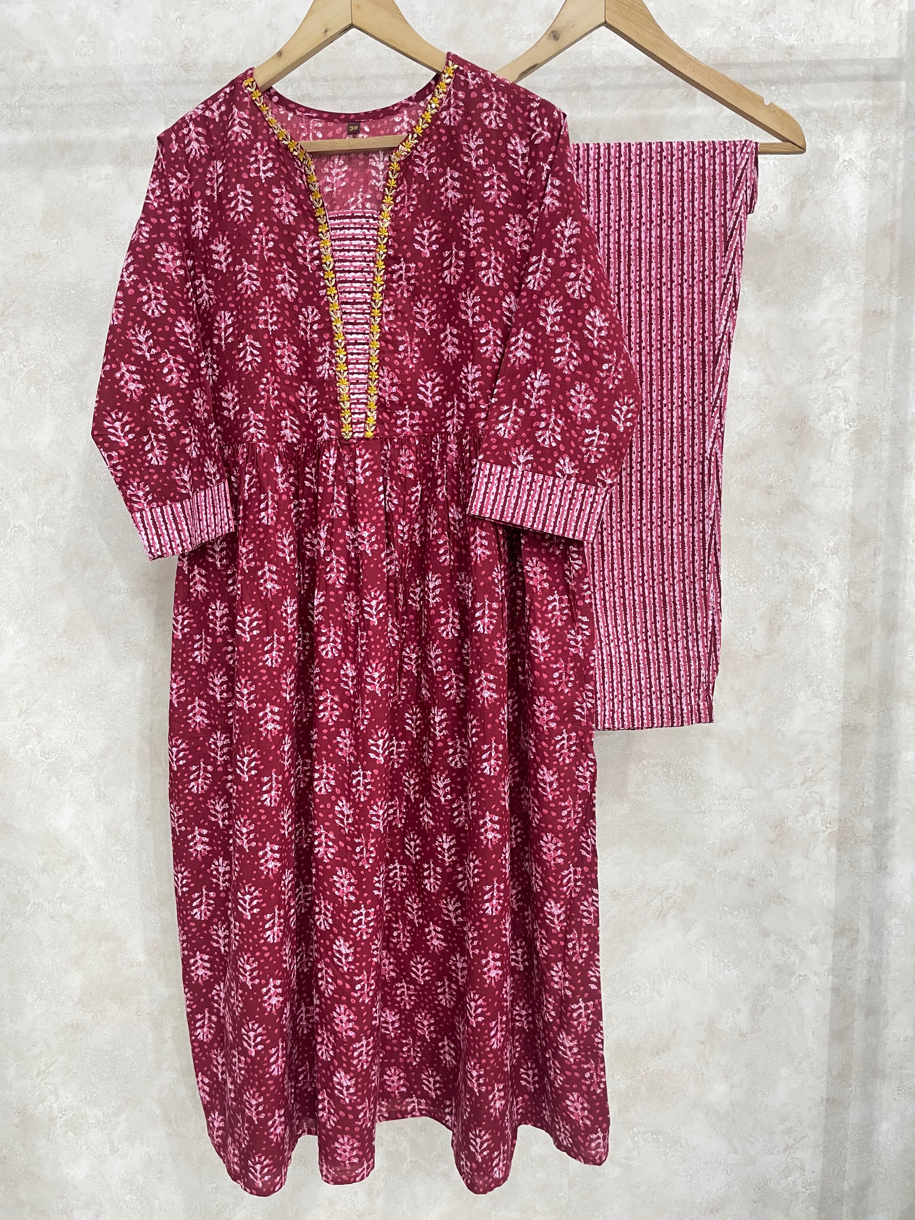 Brick Red Pure Cotton Kurta Set