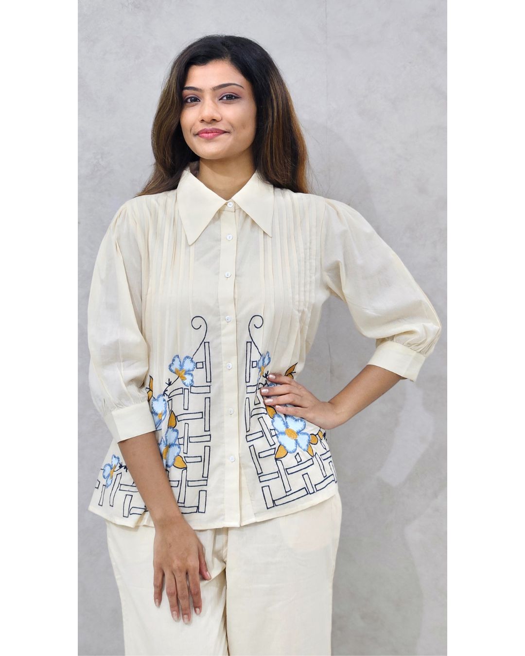 Ivory Floral Embroidered Cotton Co-ord Set