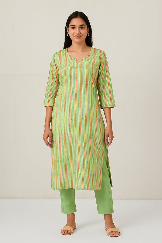 Green Cotton Leaf Neck Kurti