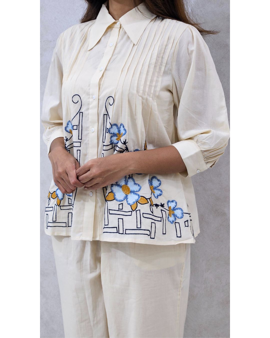 Ivory Floral Embroidered Cotton Co-ord Set