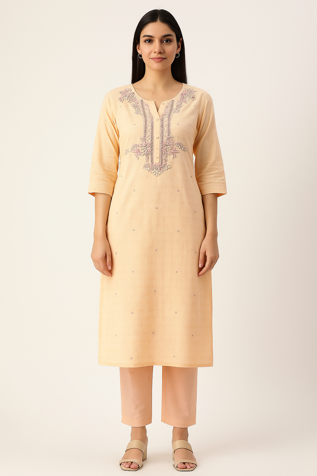 Light Peach Cotton Kurti