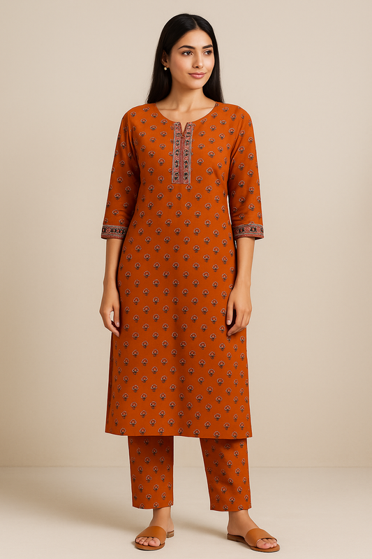 Orange Cotton Kurti