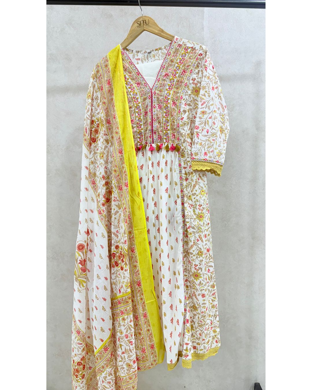 Yellow Pure Cotton Kali Kurta Set