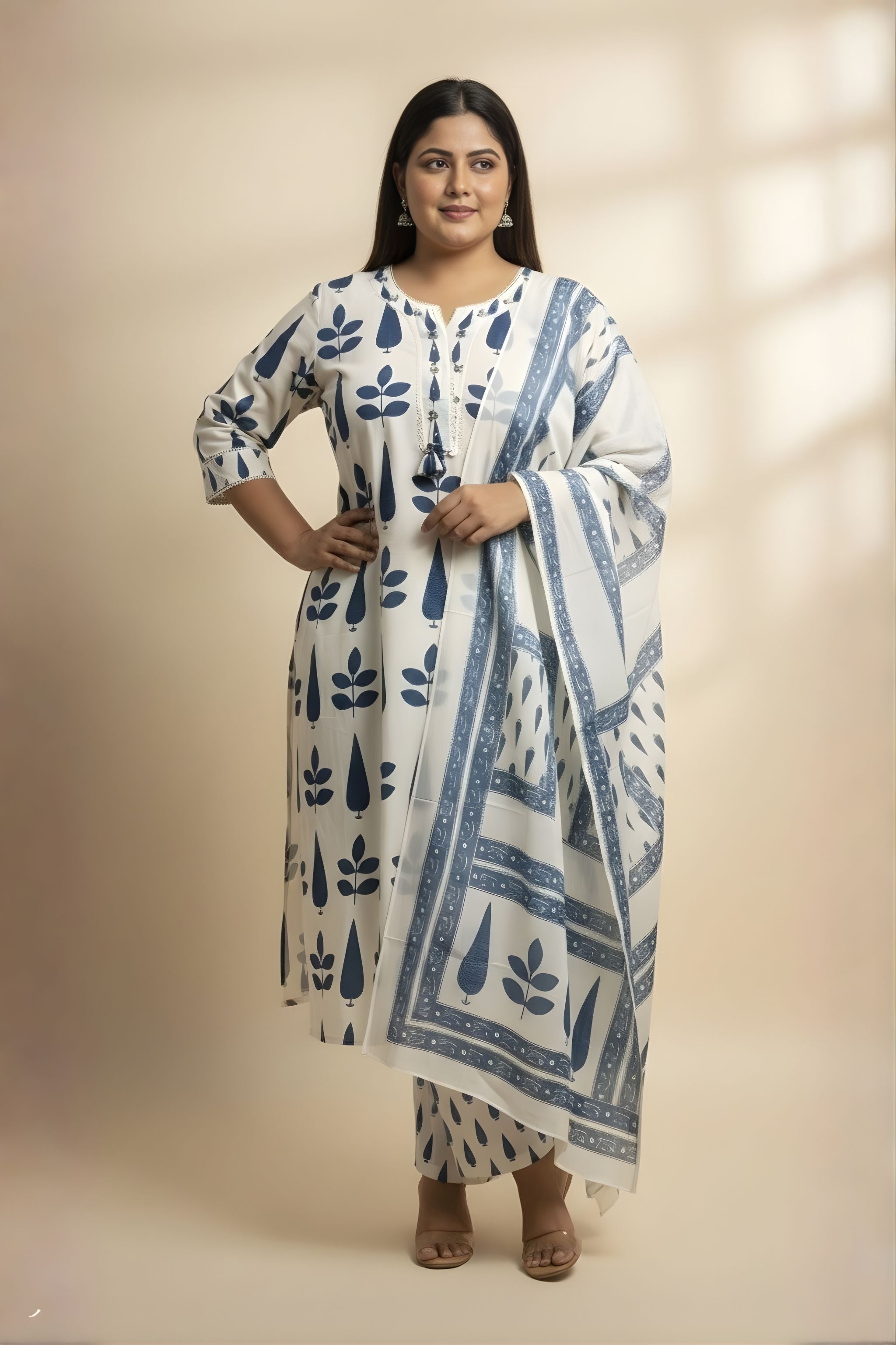 Indigo Leaf Print Kurta Set