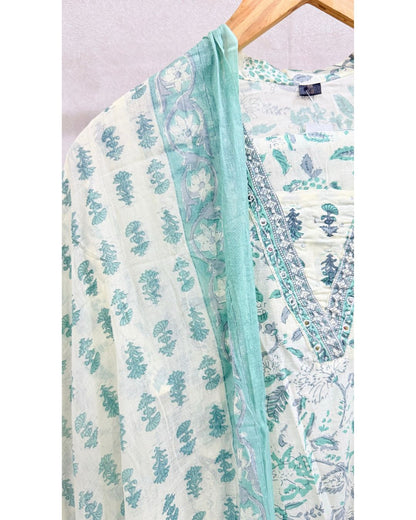Teal Blue Pure Cotton Kurta Set