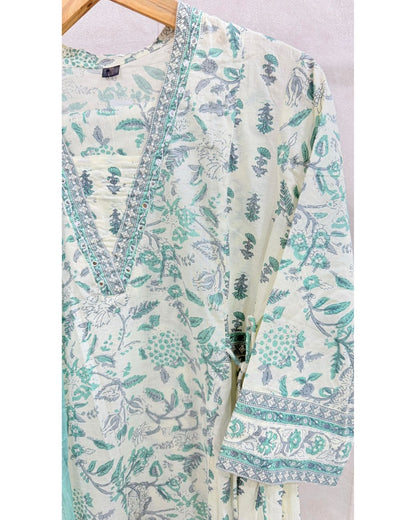 Teal Blue Pure Cotton Kurta Set