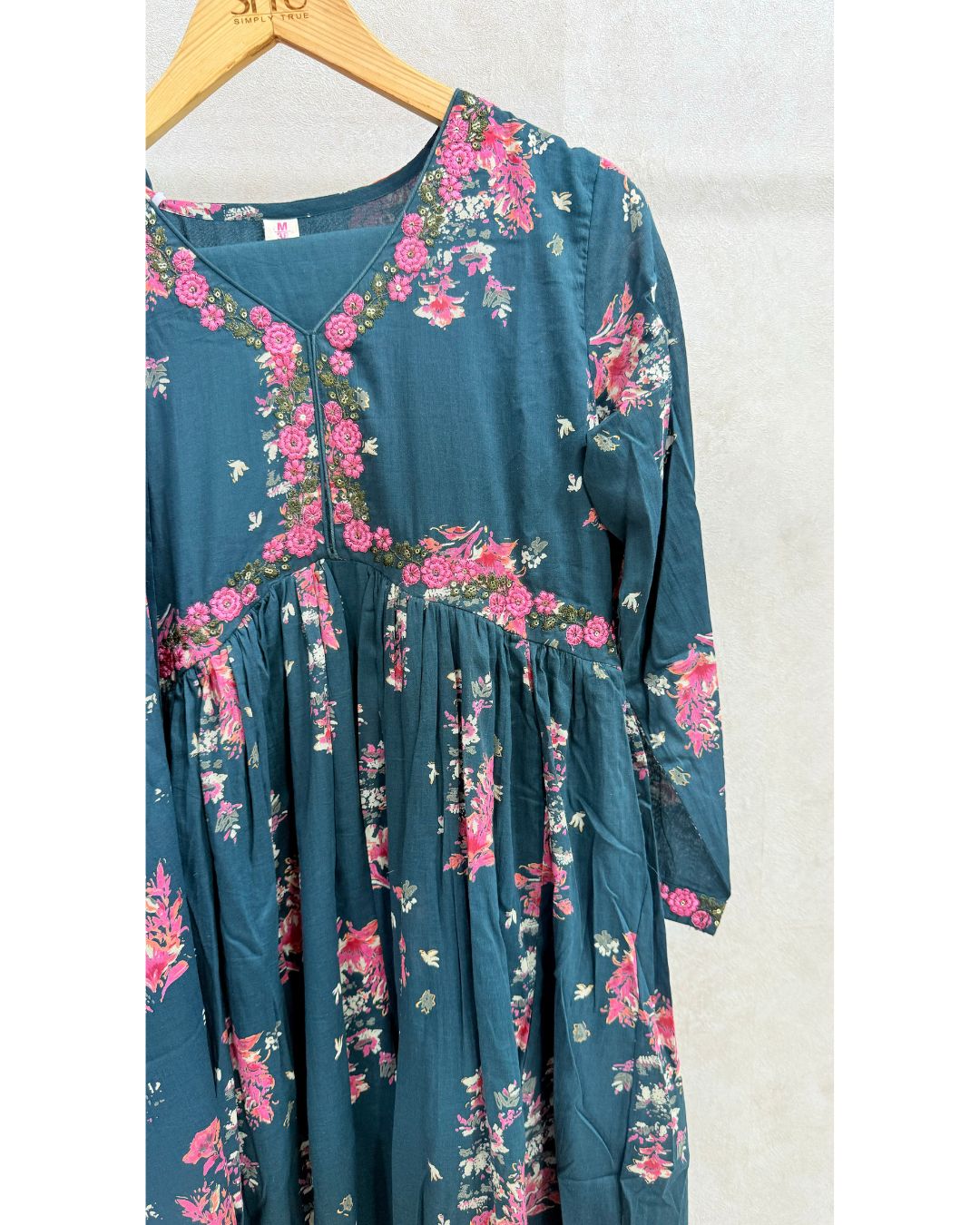 Dark Blue Floral Printed Alia Cut Set