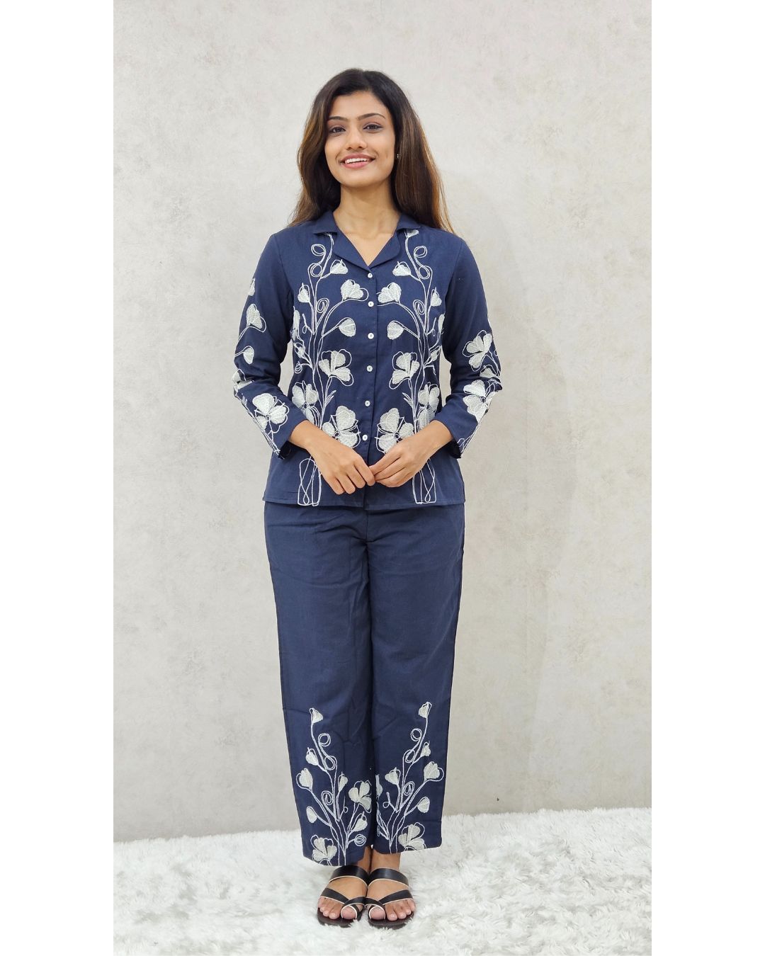 Royal Blue Embroidered Cotton Coord Set