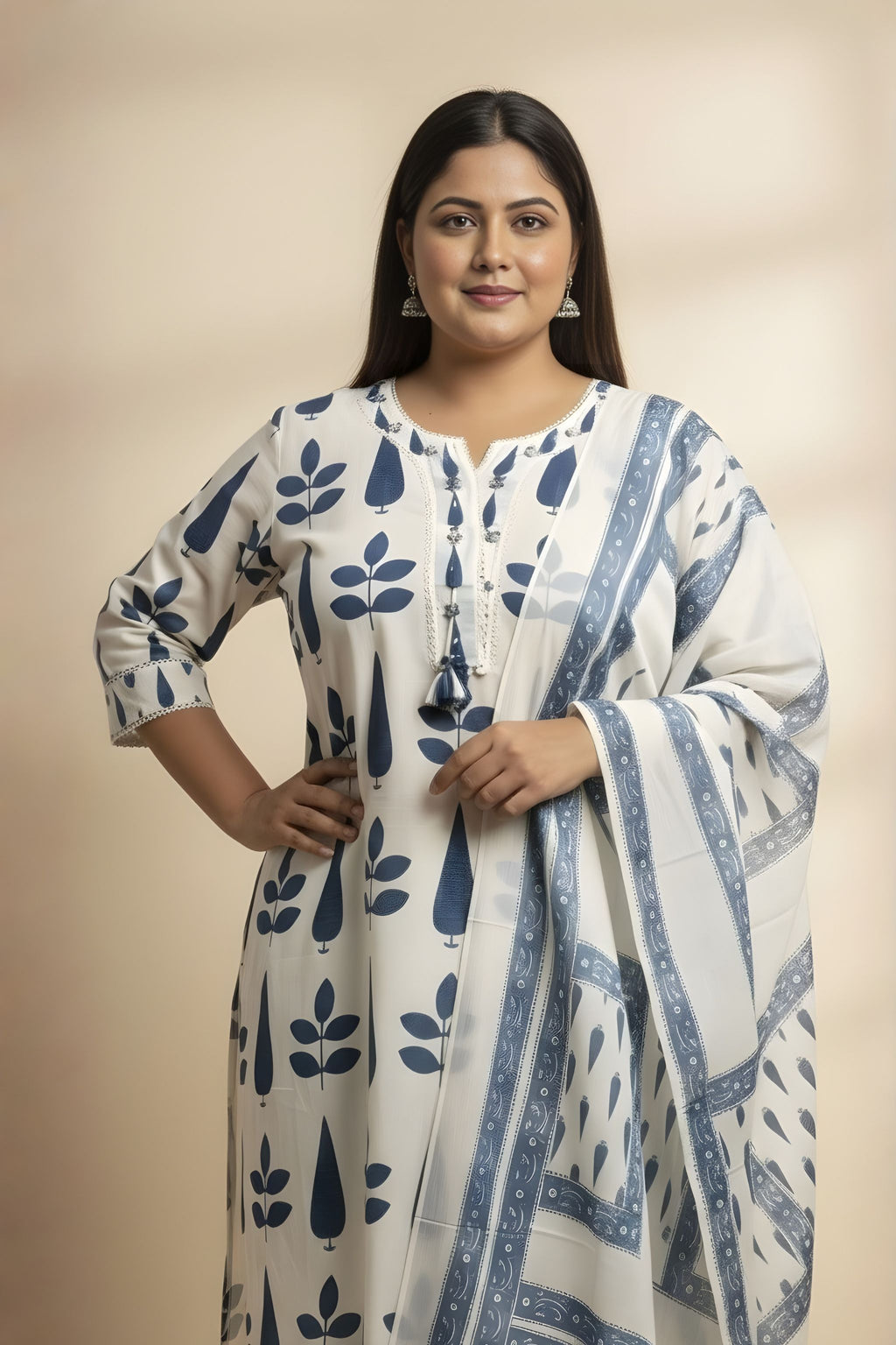 Indigo Leaf Print Kurta Set
