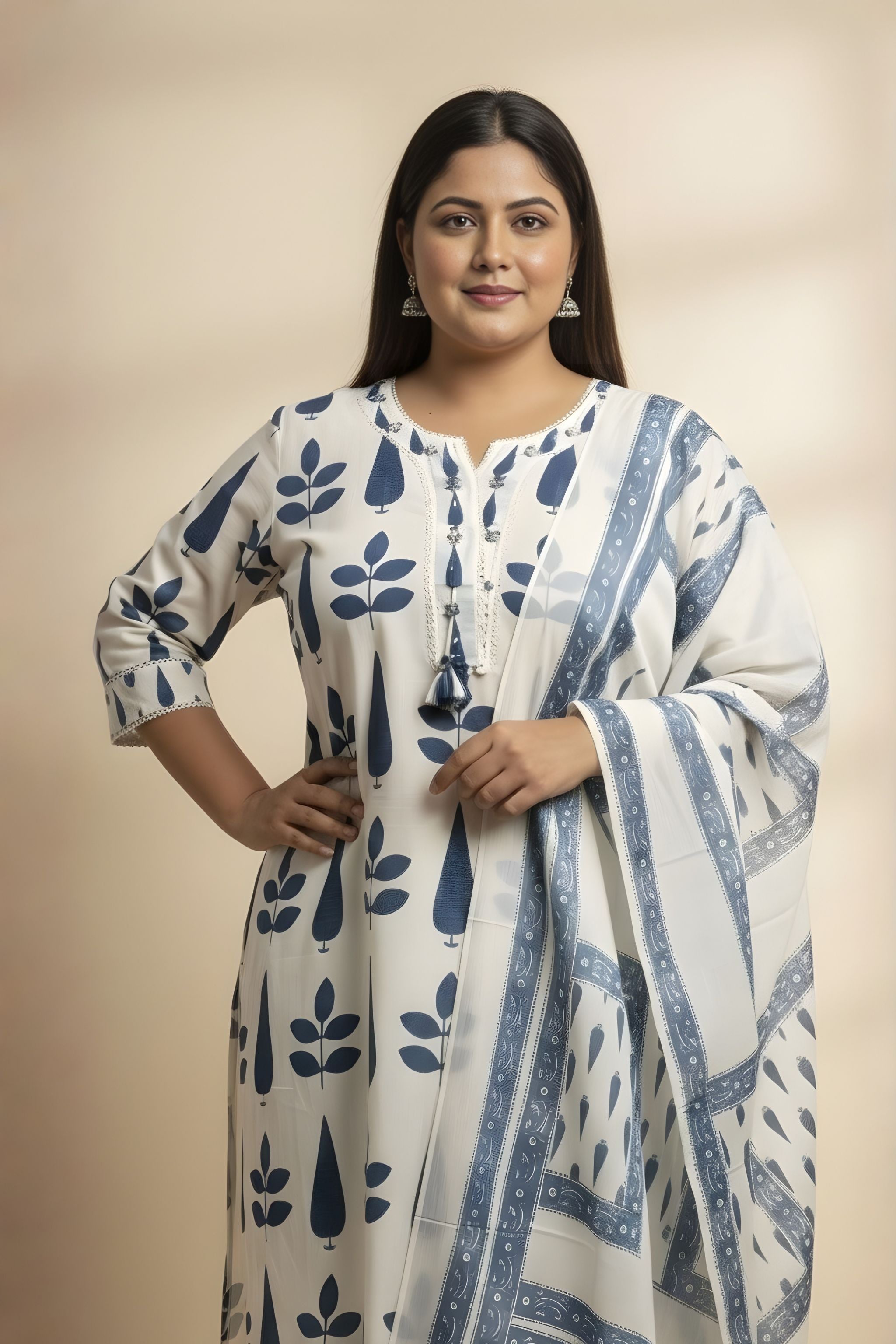 Indigo Leaf Print Kurta Set