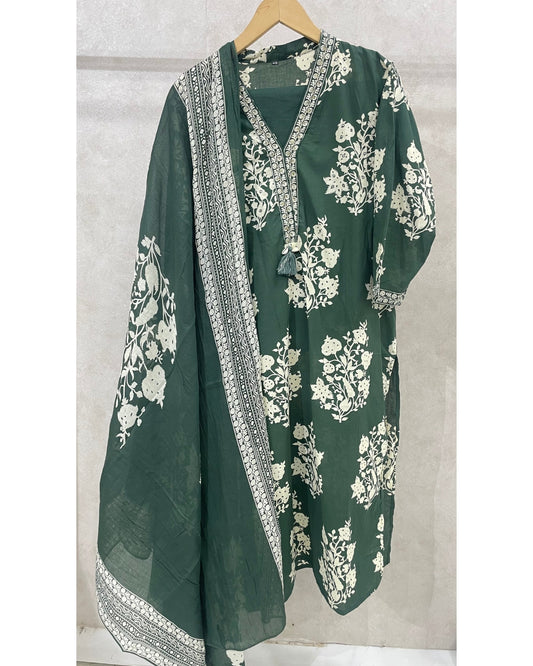 Tropical Green Pure Cotton Kurta Set