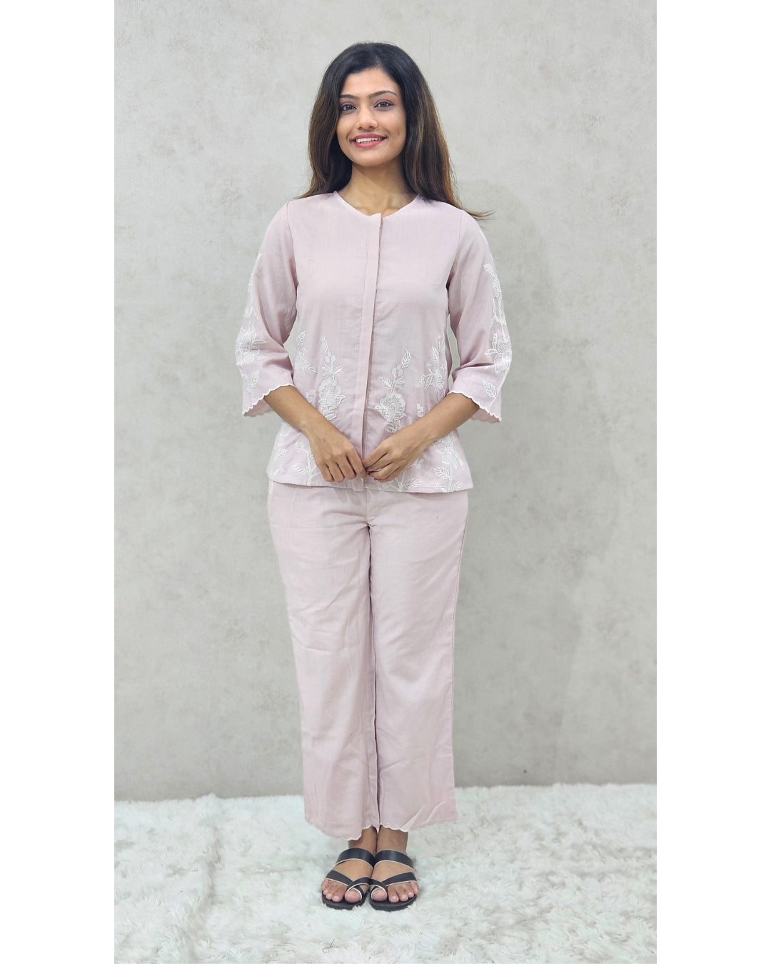 Pink Cut Work Premium Cotton Co ord Set