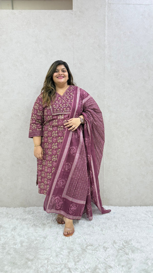 Maroon Pure Cotton Angakha Kurta Set