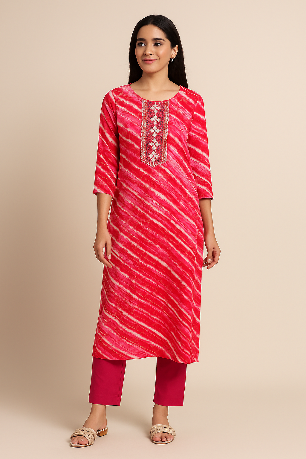 Red Leheriya Cotton Kurti
