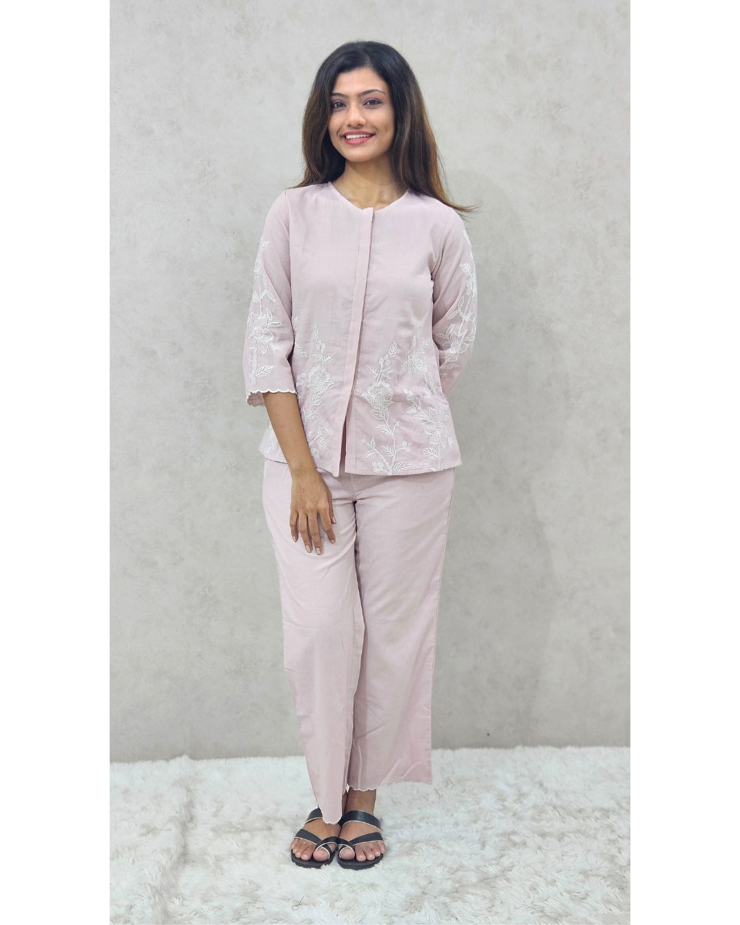 Pink Cut Work Premium Cotton Co ord Set