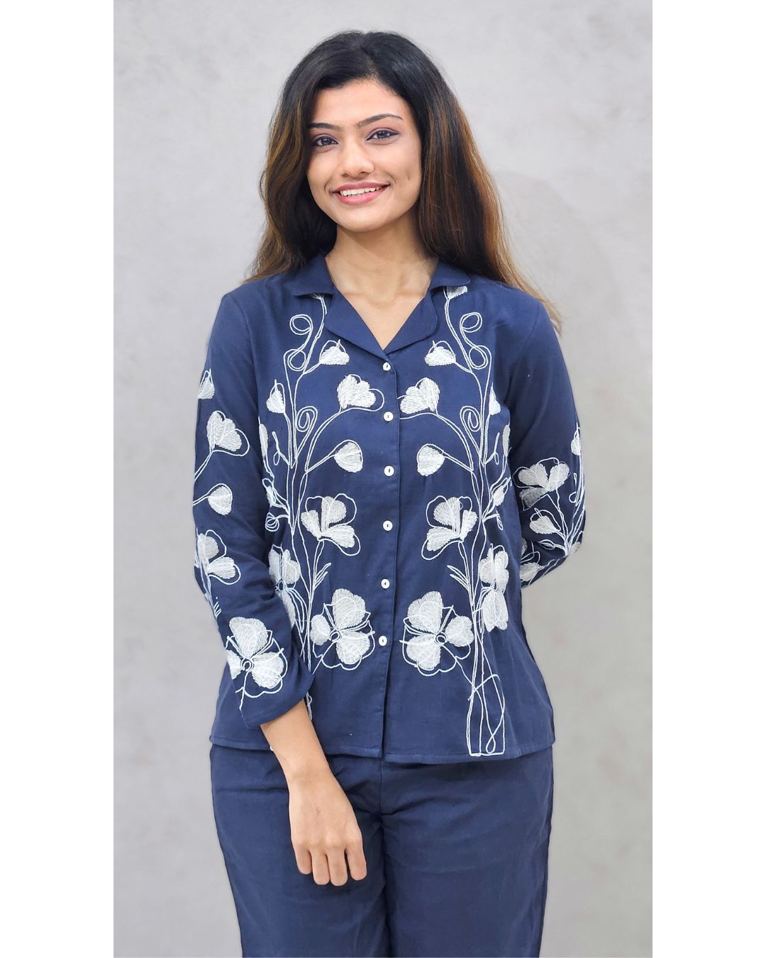 Royal Blue Embroidered Cotton Coord Set