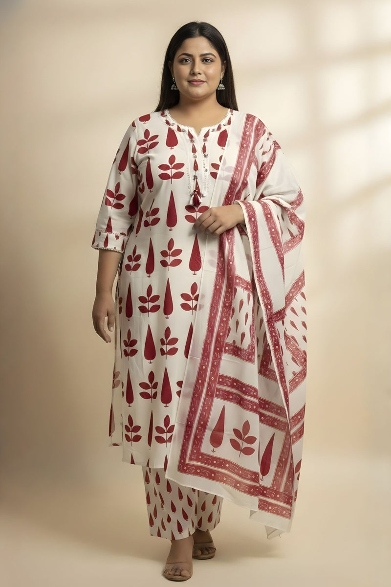 Crimson Leaf Print Kurta Set