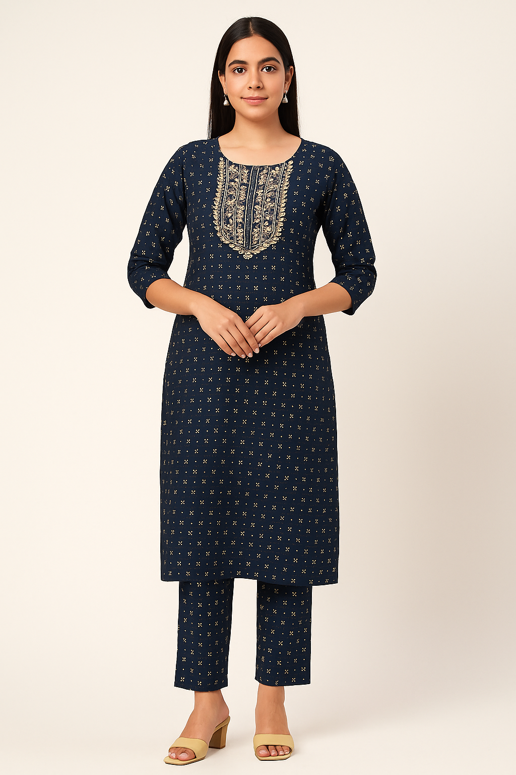 Navy Blue Cotton Kurti
